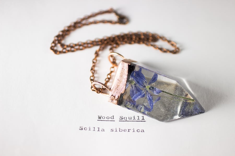 Image of Wood Squill (Scilla siberica) - Small Copper Prism Necklace #1