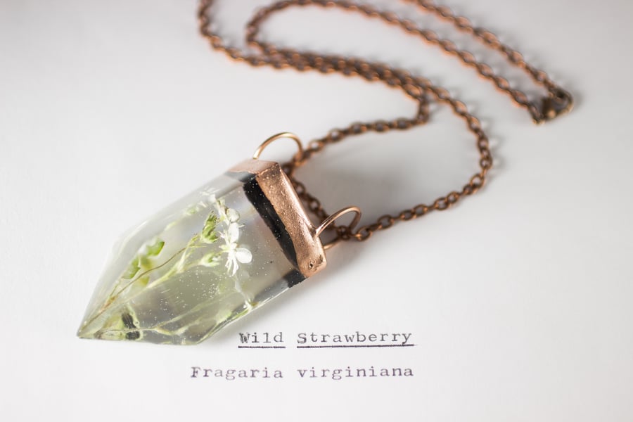 Image of Wild Strawberry (Fragaria virginiana) - Small Copper Prism Necklace #1