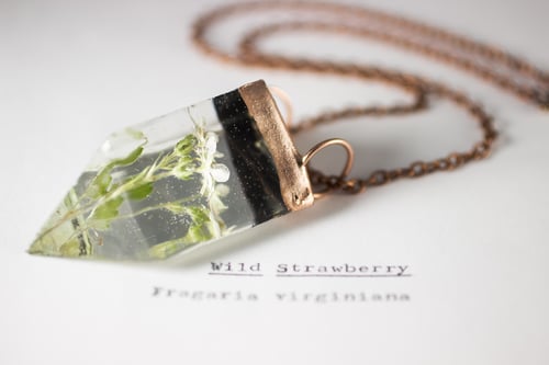Image of Wild Strawberry (Fragaria virginiana) - Small Copper Prism Necklace #1