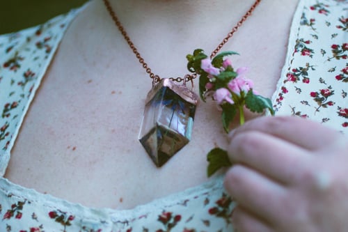 Image of Wood Squill (Scilla siberica) - Small Copper Prism Necklace #1