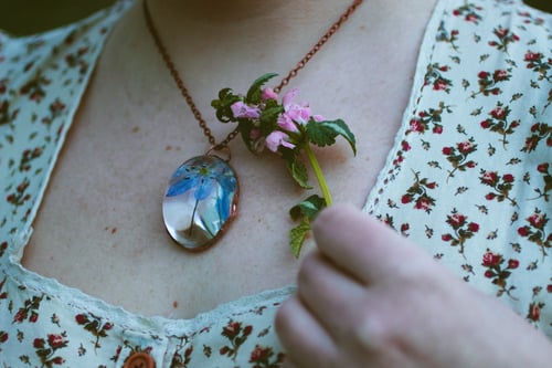 Image of Wood Squill (Scilla siberica) - Copper Plated Necklace #4