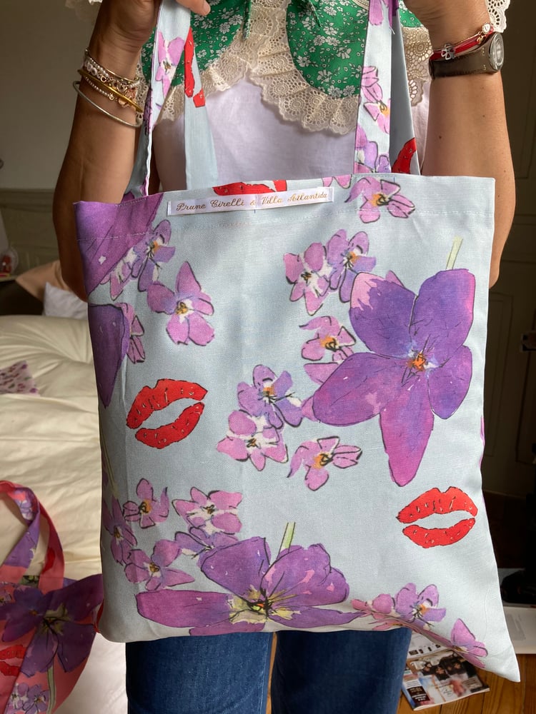 Image of Tote bags en lin et coton exclusif Amour Doux été ou Limonade Prune Cirelli