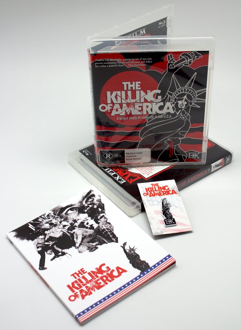 Image of THE KILLING OF AMERICA Blu-ray, booklet + pin