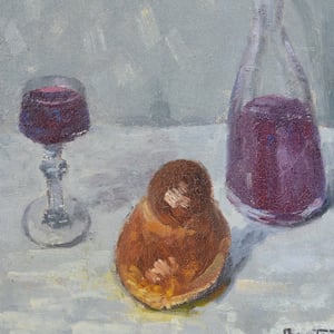 Image of 1930's, French Still Life, 'Wine & Brioche', Joseph Bontet 