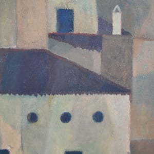 Image of Mid-century Painting, 'Hill Village,' Horas Kennedy 