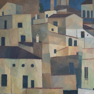 Image of Mid-century Painting, 'Hill Village,' Horas Kennedy 