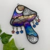 Cobalt Blue Iridescent Catch a Falling Star Mushroom Suncatcher