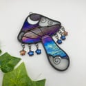 Cobalt Blue Iridescent Catch a Falling Star Mushroom  Suncatcher 