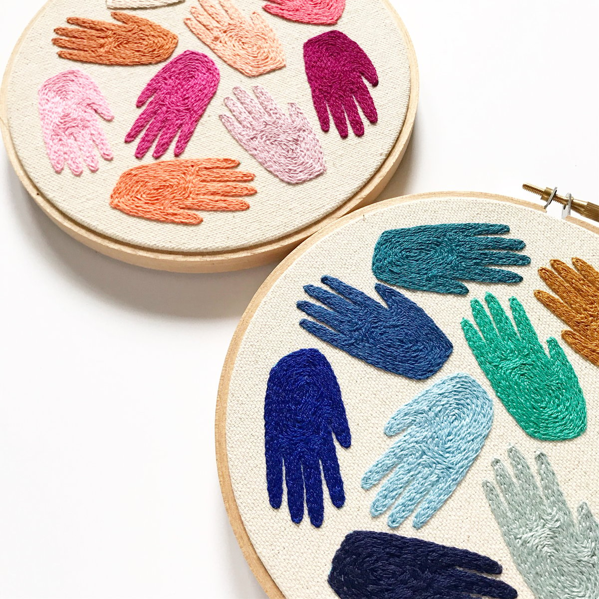 Embroidered "Rainbow Hands" Hoop