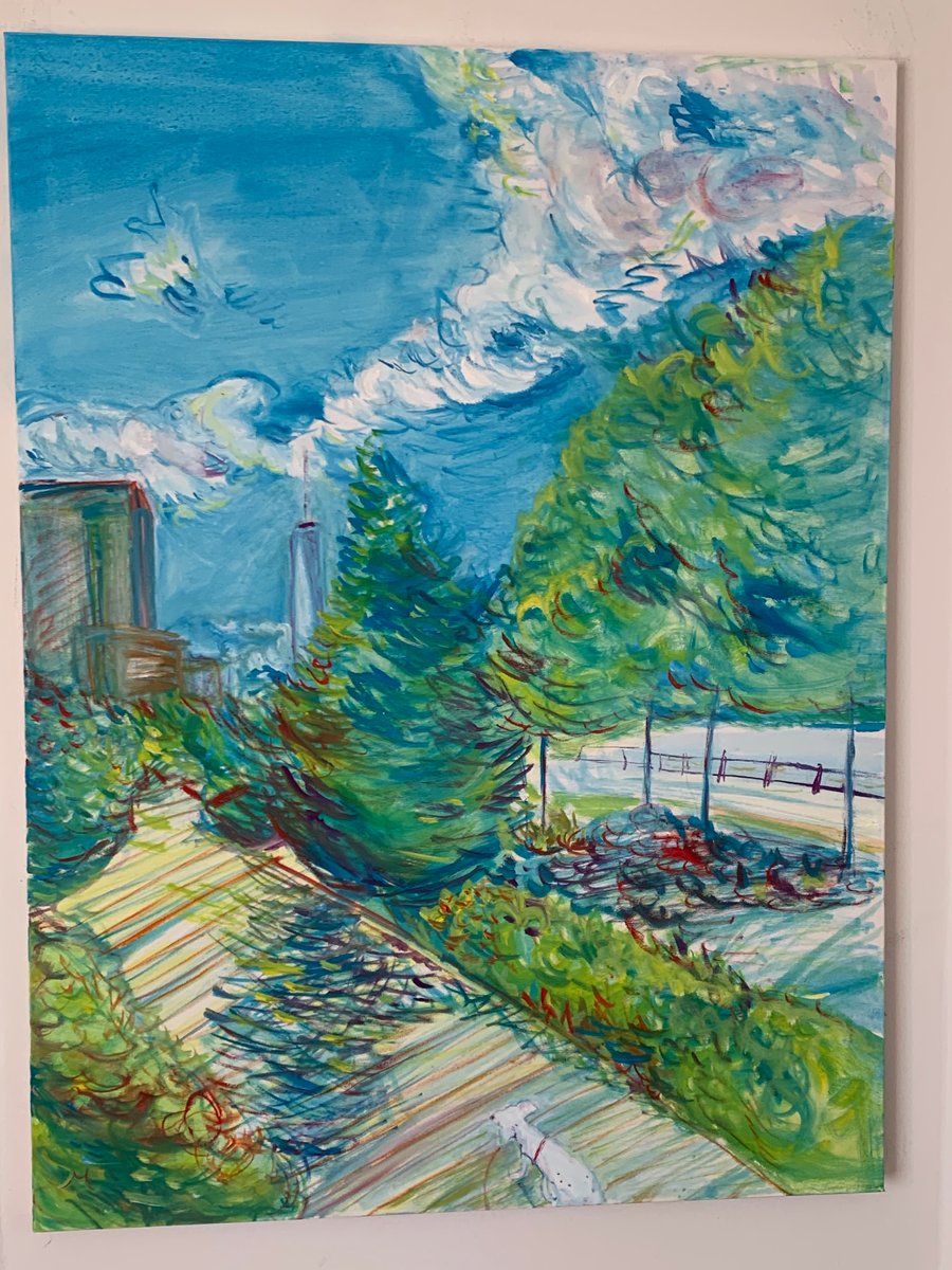 Image of Hudson River Park Tribeca path 30" x 40" painting