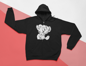 Image of WHITE  "BARRY THE BEAR"  RED ZIP UP HOODIE (click for color options)