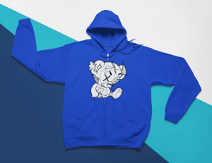Image of WHITE  "BARRY THE BEAR"  RED ZIP UP HOODIE (click for color options)