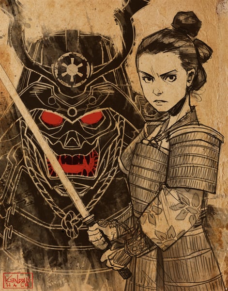 Image of Ronin Rey vs Samurai Vader Star Wars Print