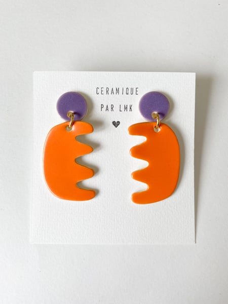 Image of Paire de boucles d’oreilles céramique PEIGNO violet et mandarine mat 