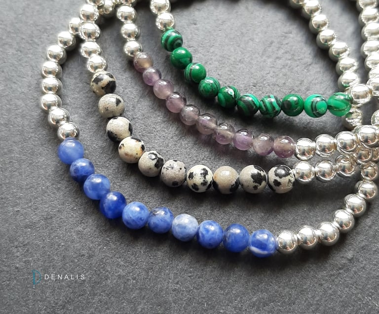 Elodie sterling silver bead bracelets with semi precious stones Image 2