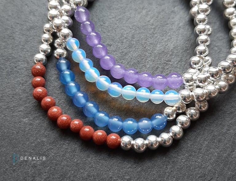 Elodie sterling silver bead bracelets with semi precious stones Image 3