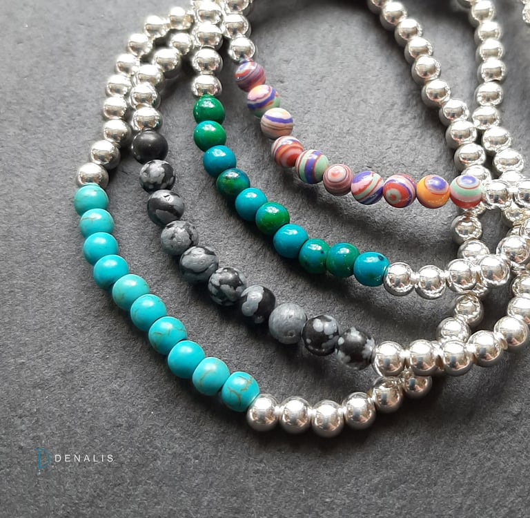 Elodie sterling silver bead bracelets with semi precious stones Image 4