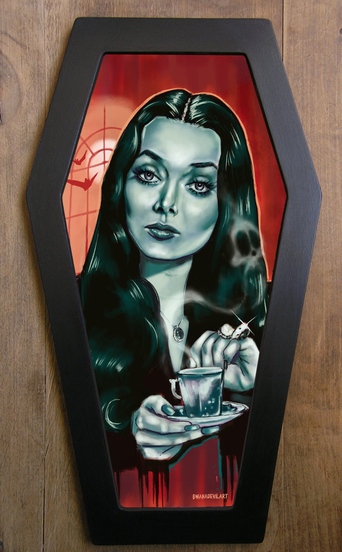 Image of  Morticia Addams (Carolyn Jones) Coffin framed Art 