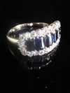 VICTORIAN 18CT BAGUETTE CUT SAPPHIRES AND OLD CUT DIAMOND BOAT RING
