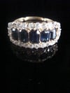VICTORIAN 18CT BAGUETTE CUT SAPPHIRES AND OLD CUT DIAMOND BOAT RING