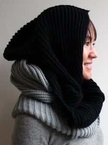 Image of wool hooded neck-warmer - black
