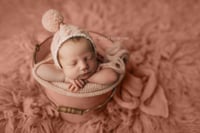 Image 1 of Cabled Lacy Trim Pom Pom Bonnet 