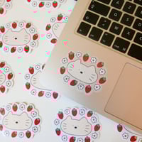 Image 3 of Cat & Strawberries sticker