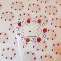 Image 2 of Cat & Strawberries sticker