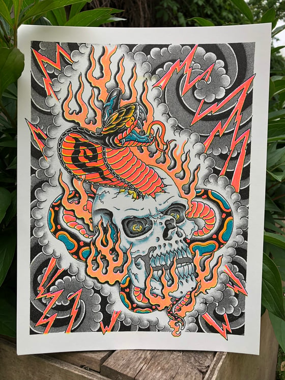 Image of Skull Cobra Risograph print