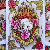 Image 1 of Burning Skull Sacred Heart Art Print