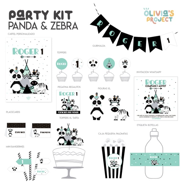 Image of Party Kit Panda and Zebra Impreso