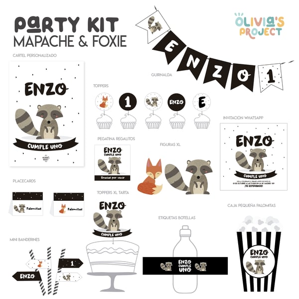 Image of Party Kit Mapache and Foxie Impreso
