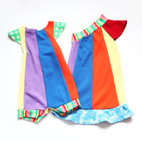 Image 5 of rainbow vintage fabric 2/3 2T 3T romper courtneycourtney playsuit flutter sleeve shortalls shortsuit
