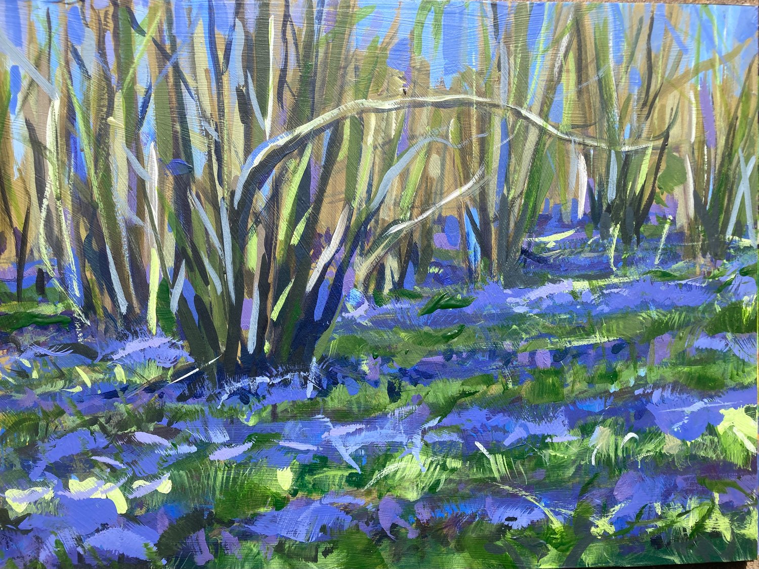 Image of Bluebells under Lime - Plein Air Acrylic study