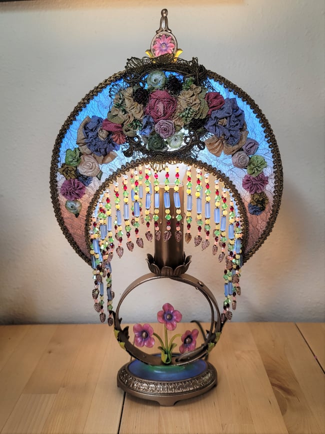 Antique Lamp Victorian Lampshade Moe Bridges Ribbon Flowers Antique Lace Elegance Lamps Victorian Lampshades Lamps By Crystal Hayes