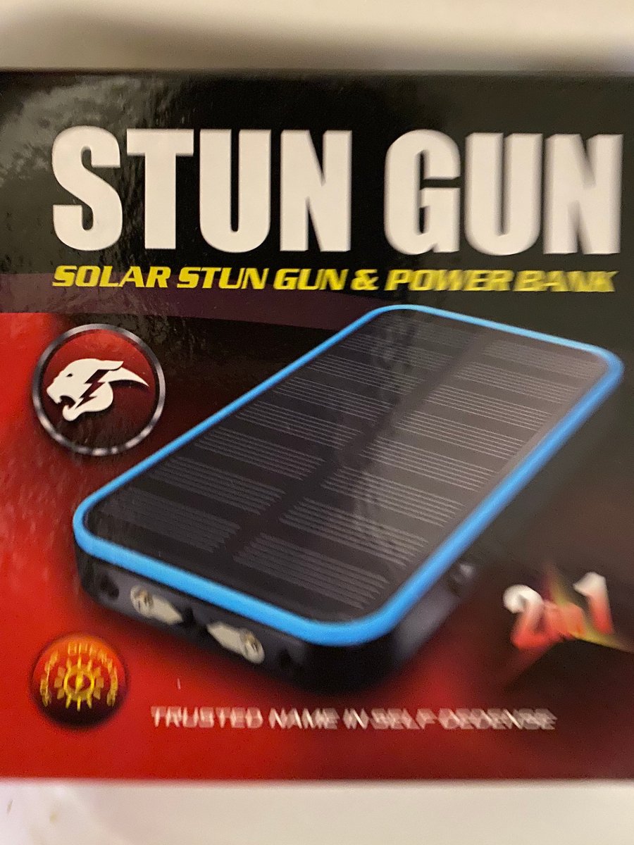 Image of 3 In 1 Solar Rechargeable Stun Gun, Flashlight & Power Bank