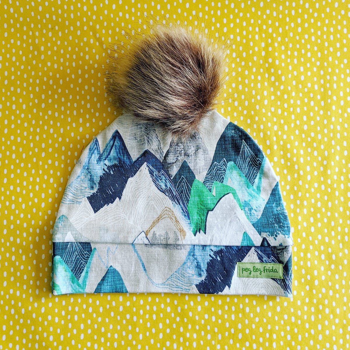 Image of Beanie - Wintery Mountains (Brown Pom)