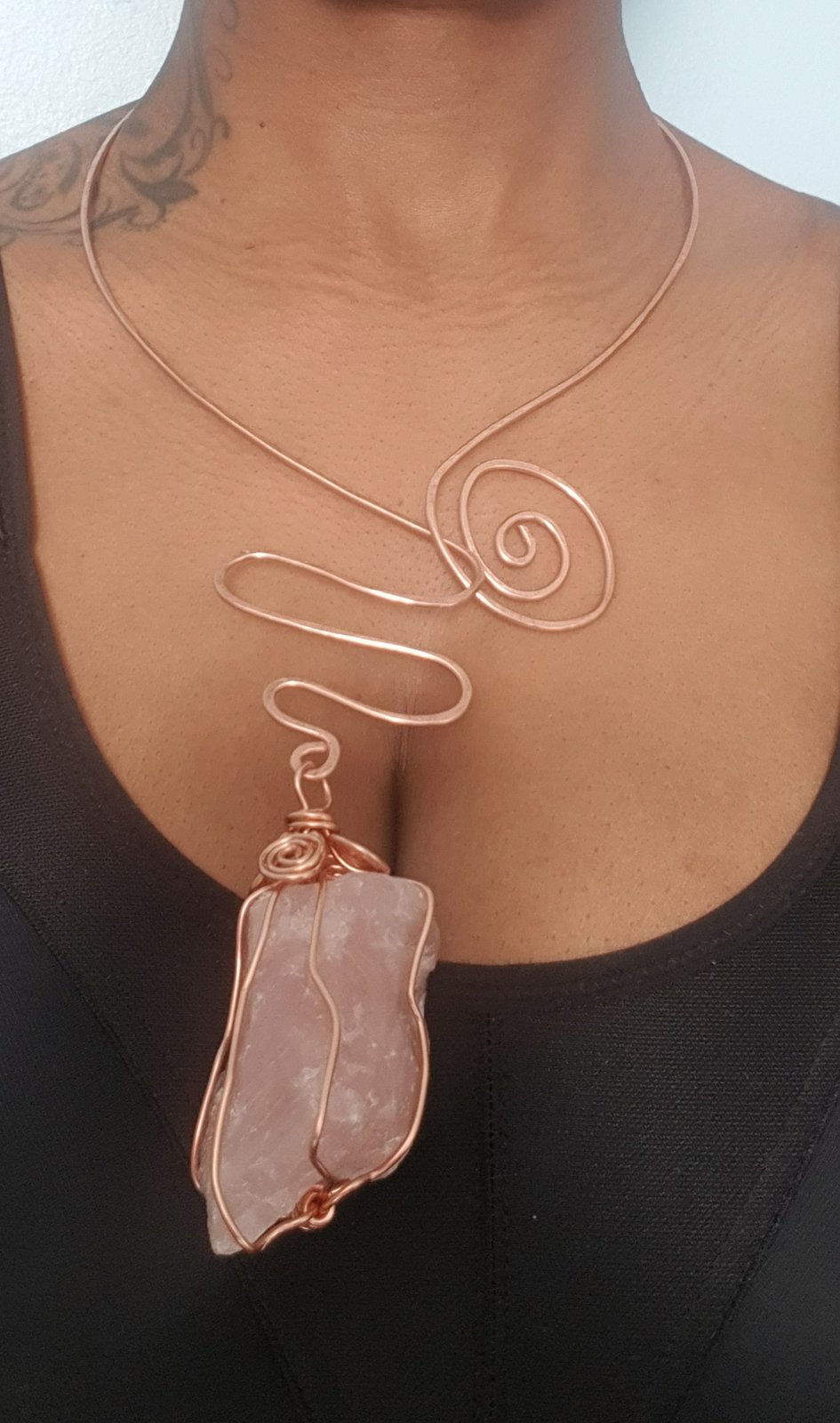 Rose quartz copper pendant