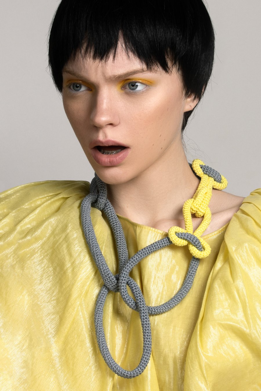 Image of Oversized Crochet Necklace in Gray and Illuminating Yellow 