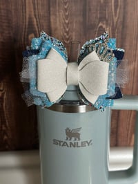 Image 3 of Cinderella Princess Inspired Glitter Tumbler Straw Topper Bow