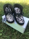 Tall Roughout Black Cowhide Snow Leopard Women’s Moc