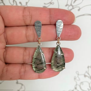 Image of Silver and Green Rutilated Quartz  earrings