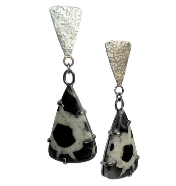 Image of Oxidised Sterling silver and Septarian Nodule earrings