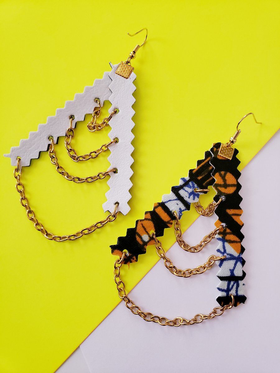 Image of Chain Earrings African Fabric