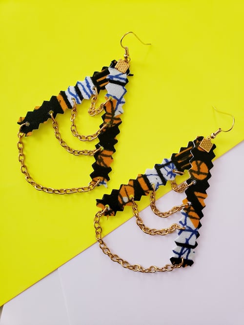 Image of Chain Earrings African Fabric
