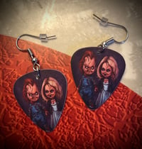 Image 4 of Horror guitar pick earrings!
