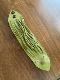 Image 2 of Wide sage green leather bracelet