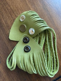 Image 3 of Wide sage green leather bracelet