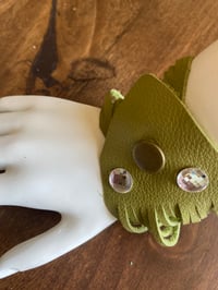 Image 4 of Wide sage green leather bracelet