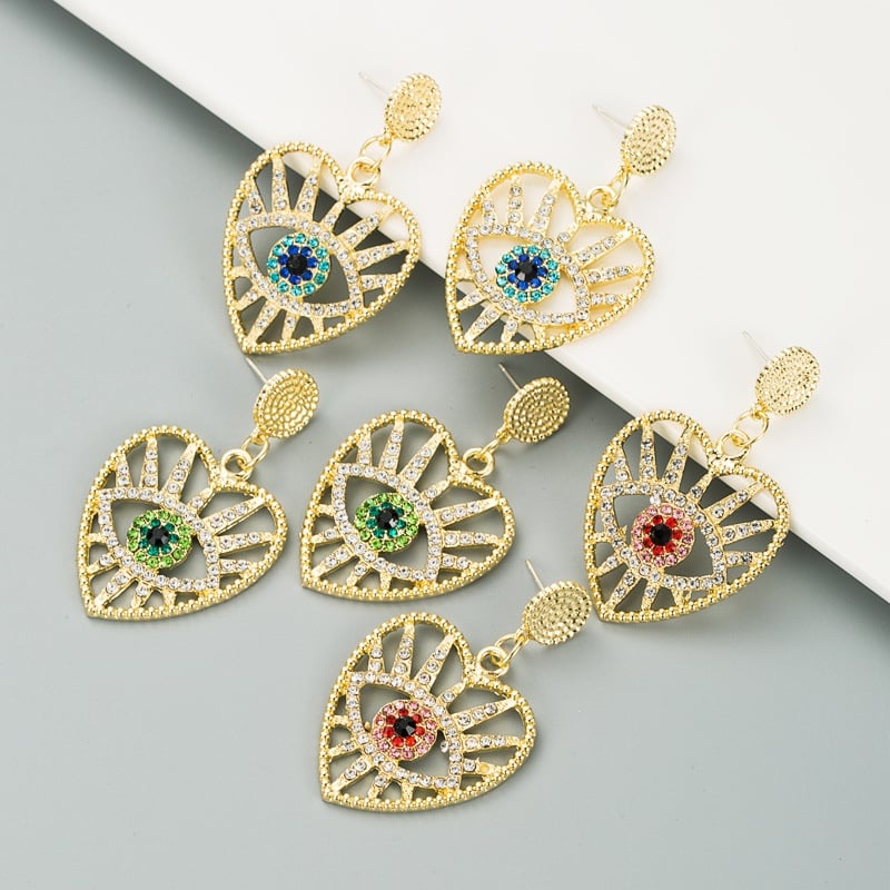 Image of Heart-Shaped Eyes Rhinestone Earrings